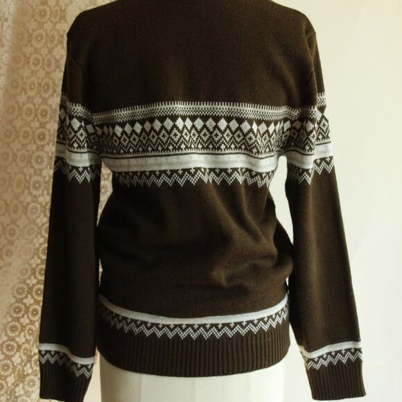 Vintage 1950s 1960s Cardigan, Jaguar Mexican Brown and White Sweater, Size 40 - Picture 9 of 10